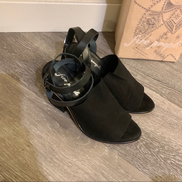 Black Suede Leather Strappy Heeled Sandals - Picture 4 of 11